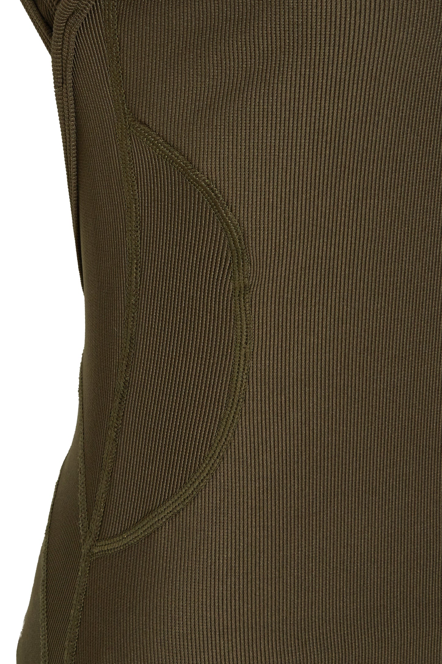 Khaki Premium Ribbed Jersey Sleeveless Flared Jumpsuit