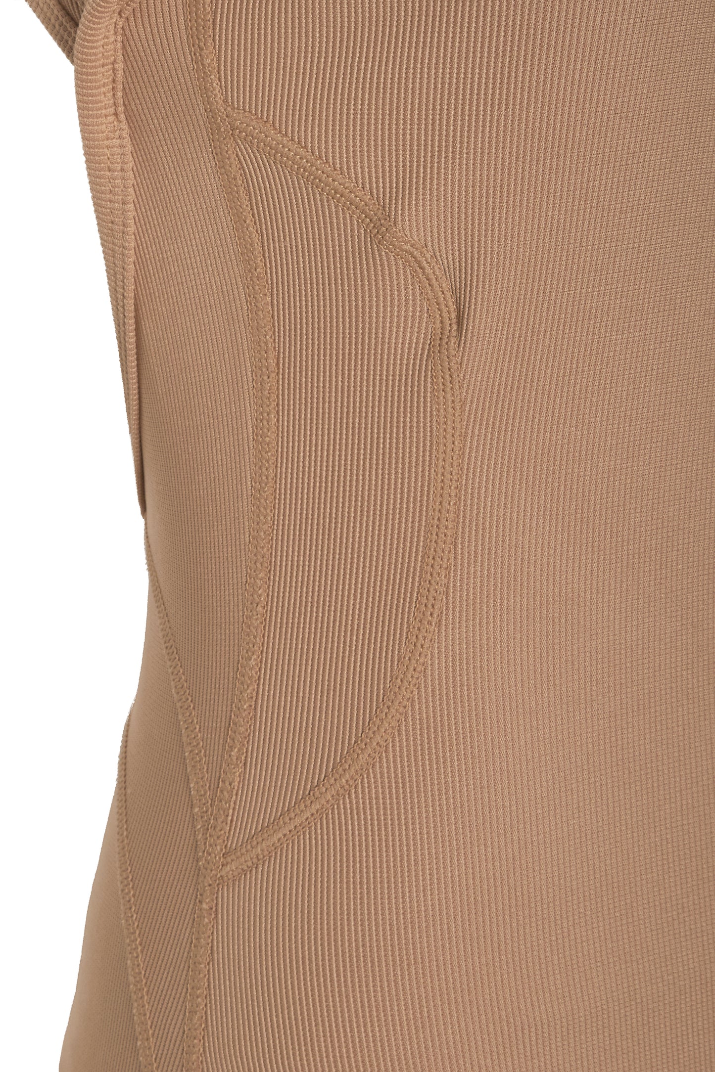 Beige Premium Ribbed Jersey Sleeveless Flared Jumpsuit