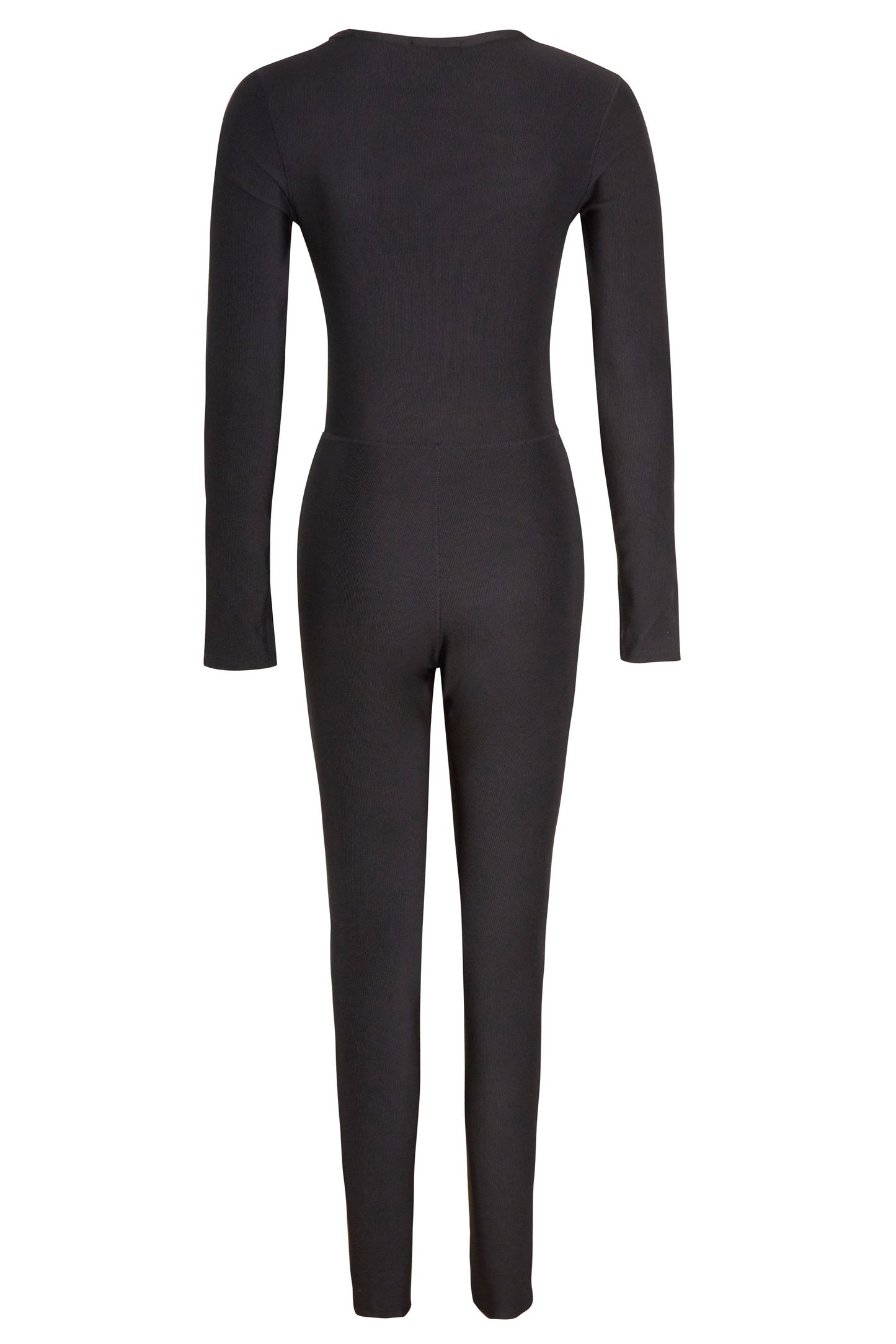 Black Premium Ribbed Jersey Longsleeve Square Neck Jumpsuit