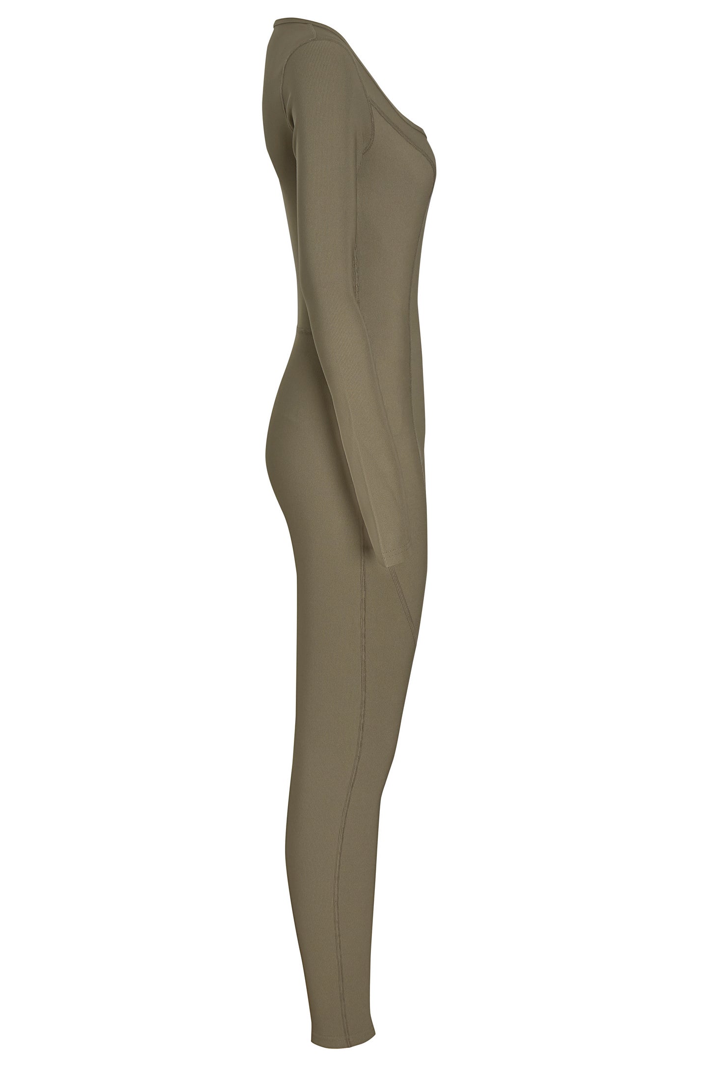 Olive Premium Ribbed Jersey Longsleeve Square Neck Jumpsuit